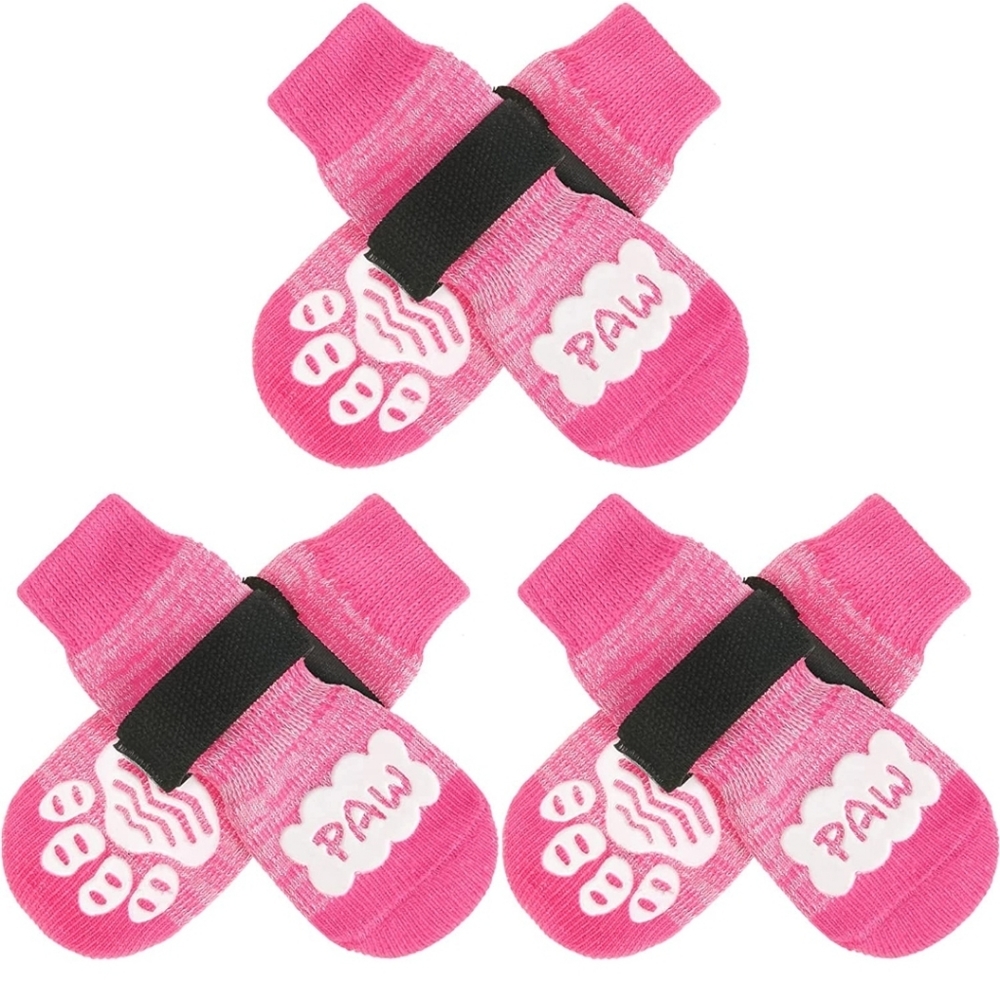 Anti Slip Double Side Paw Protector Dog Socks with Grips Straps 3 Pairs S/M